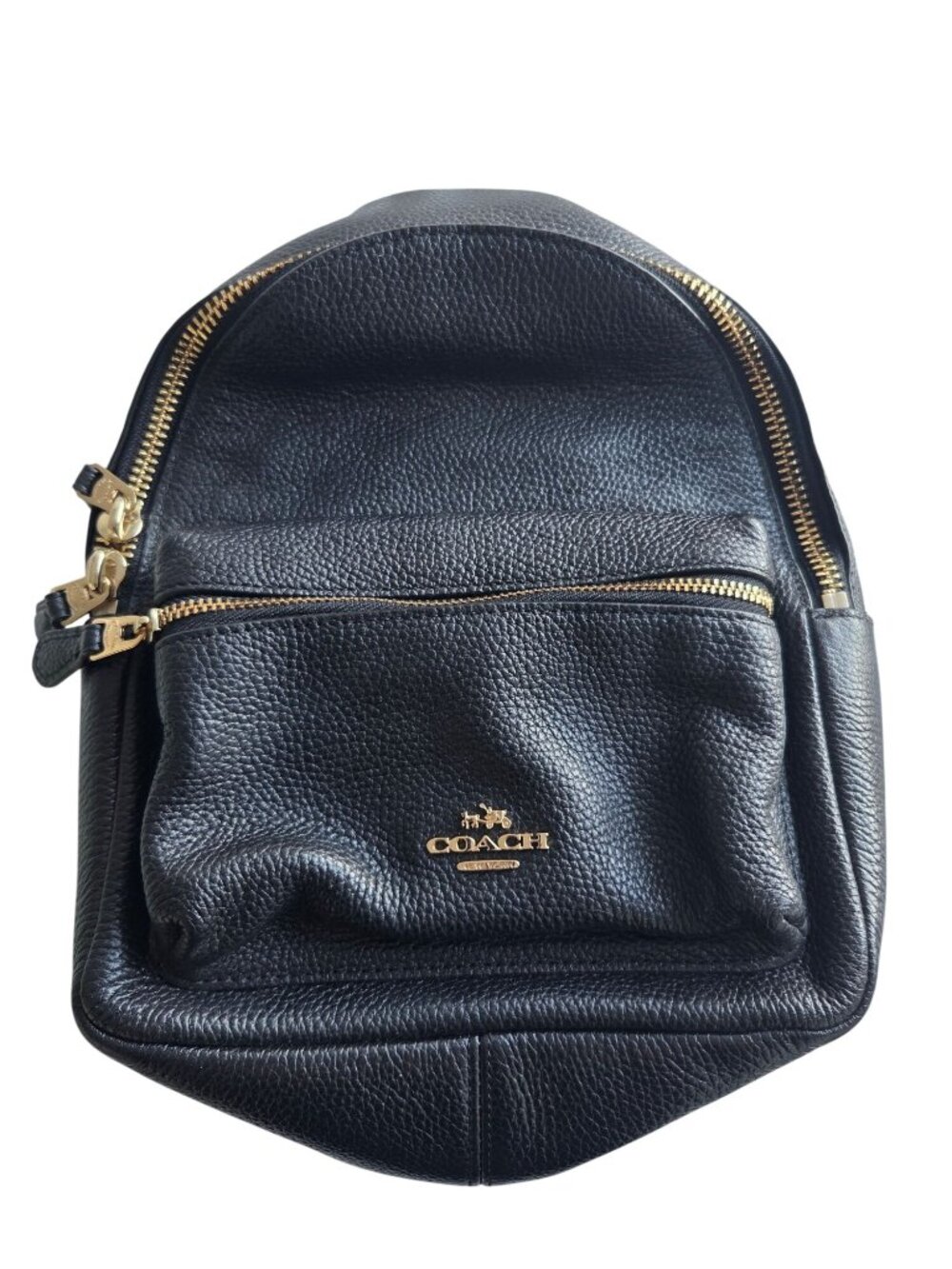 Coach Mini Charlie Backpack Black Pebbled Leather Gold Hardware F38263